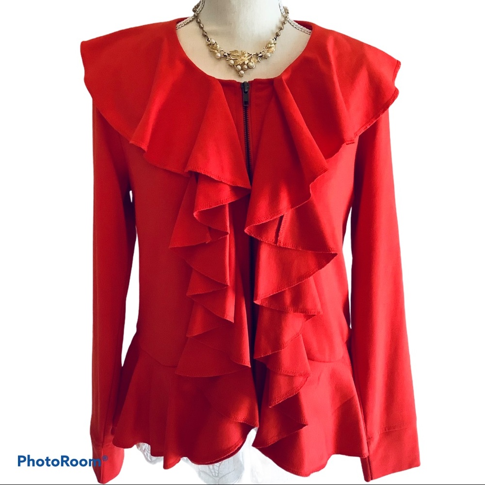 Fever Redish Orange Ruffle Jacket - Picture 2 of 6